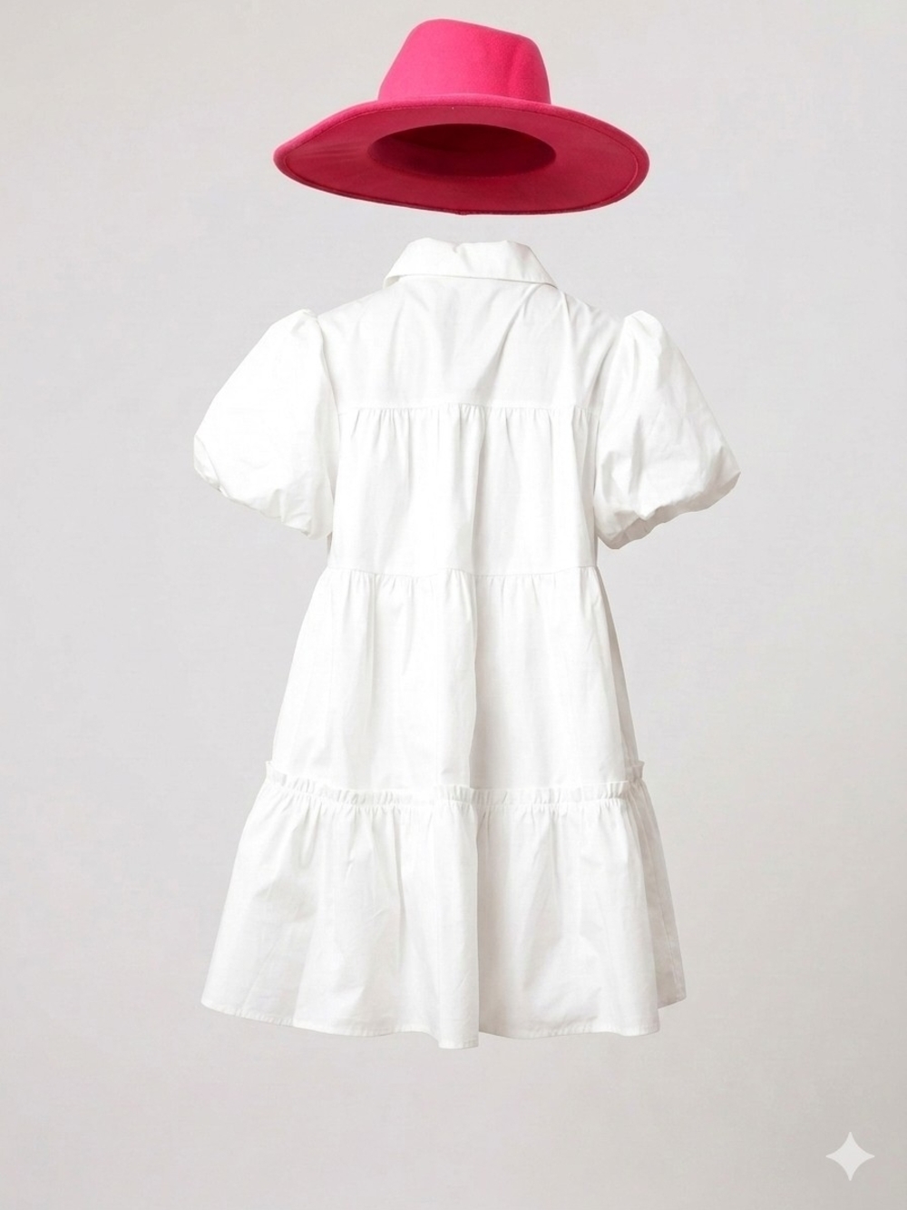 Peach Love California White Button Tiered Dress with Pink Sequin Boot Motif - Picture 3 of 5